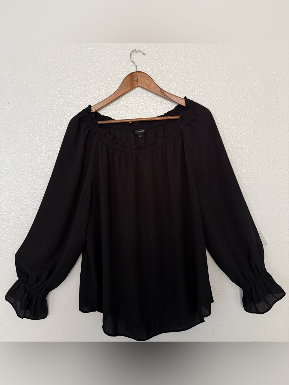 Talbots Black Off-Shoulder Long Sleeve Blouse size L Women’s